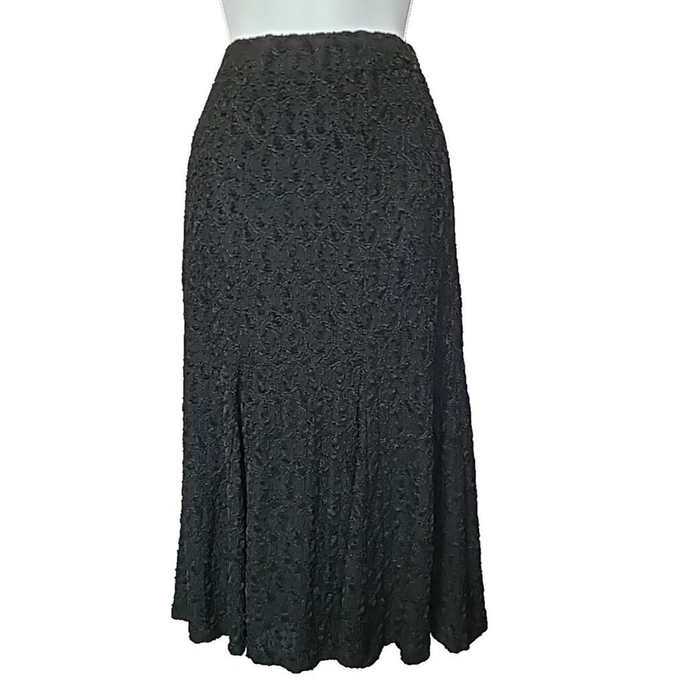 600 West Skirt Womens Black Lined Midi A Line Gored Textured Lace Overlay Dark